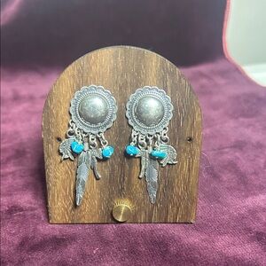 Vintage Native American Sterling Silver and Turquoise Dangle Post Earrings